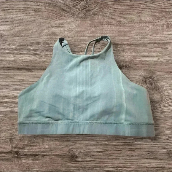 Lululemon Size 8 Energy High Neck Sports Bra Grey Green Strappy EUC with padding - Picture 3 of 5